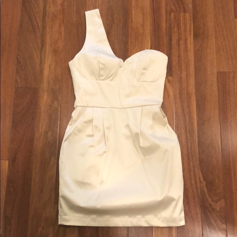 Cream satin one shoulder dress
